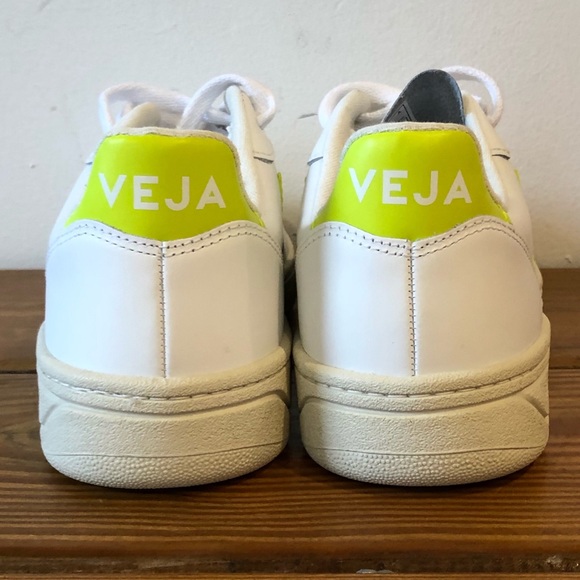 Veja V10 Leather White Jaune Fluo Sneakers Shoes - Picture 7 of 10